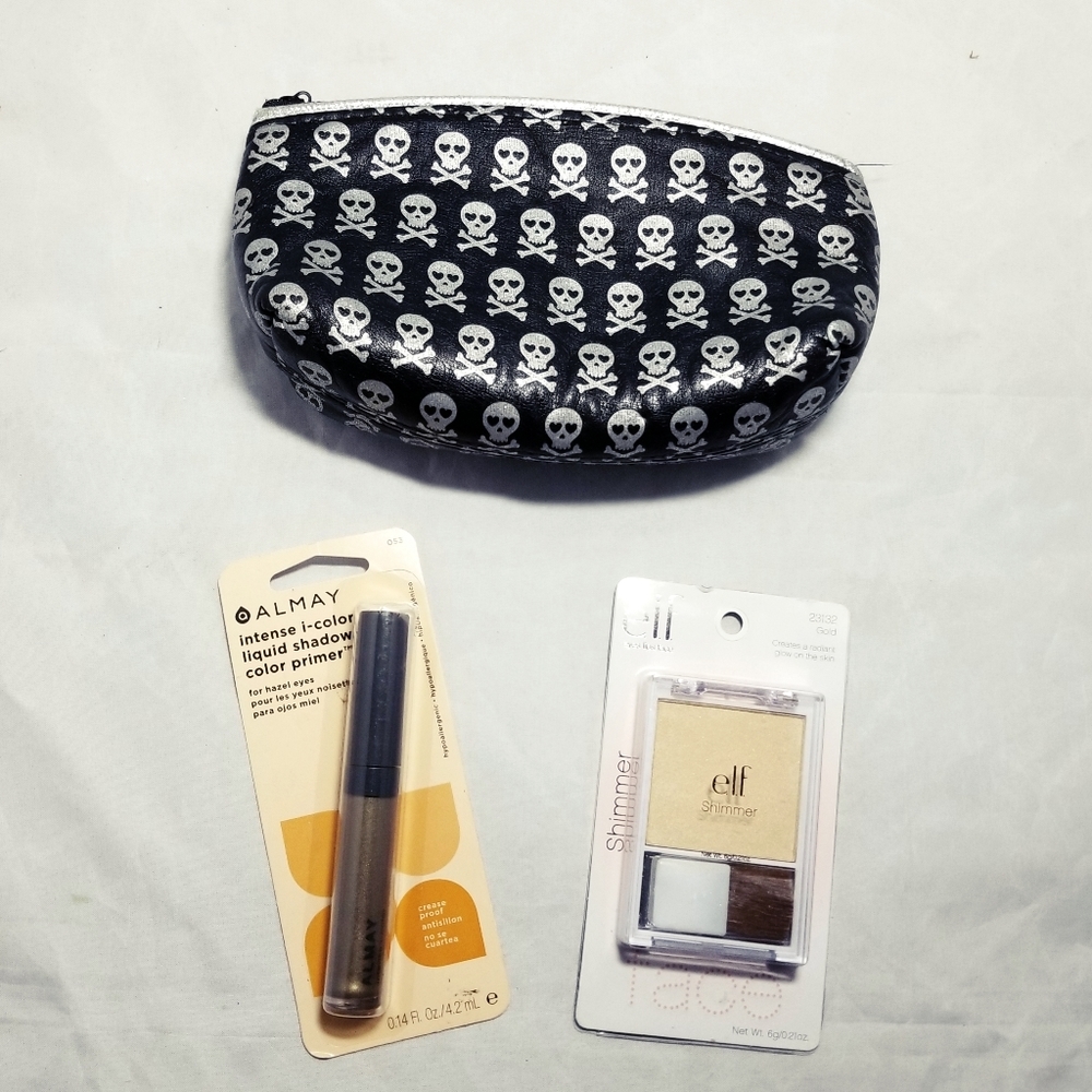 Elf Shimmer Makeup Bundle With Skull Cosmetic Bag